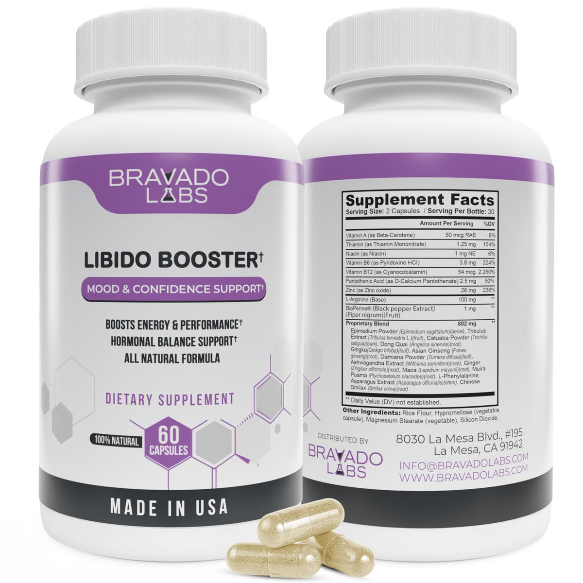 Bravado Labs Libido Enhancer Supplement - Female Libido Booster for Women - Drive Energy Mood Intimacy and Performance Enhancement Pills - with Maca Root Ashwagandha Dong Quai - 60 ct