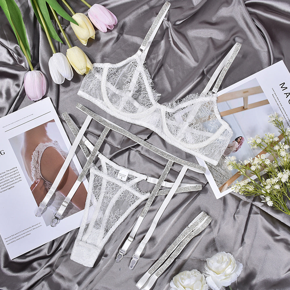 Lace Eyelash Trim Sexy Lingerie Set with Underwire