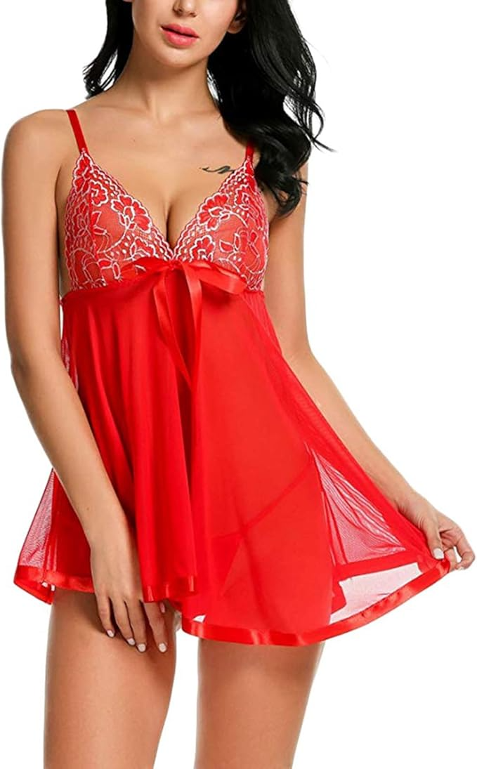 Women's Sexy Lingerie Babydoll Sleepwear Underwear Lace Dress G-String Nightwear