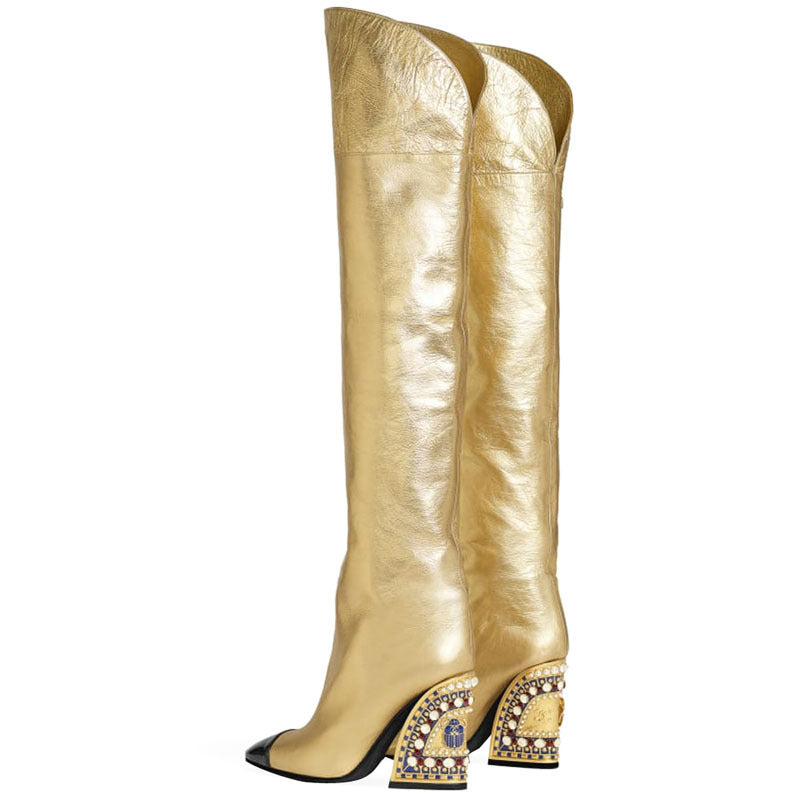 Colorblock High Heel Over Knee Boots for Women