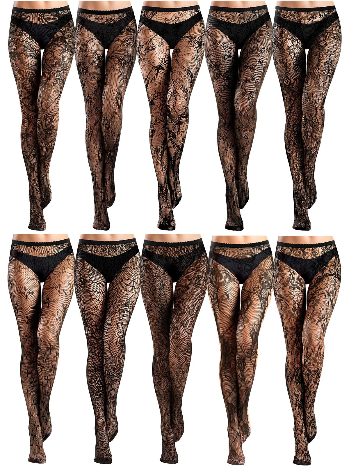 Ramede 10 Pairs Fishnet Thigh High Stockings for Women Goth Fish Nets Lace Mesh Tights High Waist Fishnet Leggings Pantyhose(M)