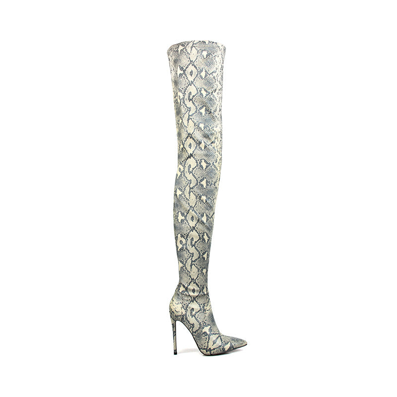 Women's Snakeskin Pointed Stiletto Knee High Boots