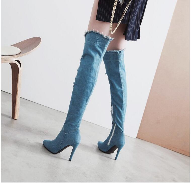 High Heel Knee-High Cutout Cowboy Boots Size 40-48