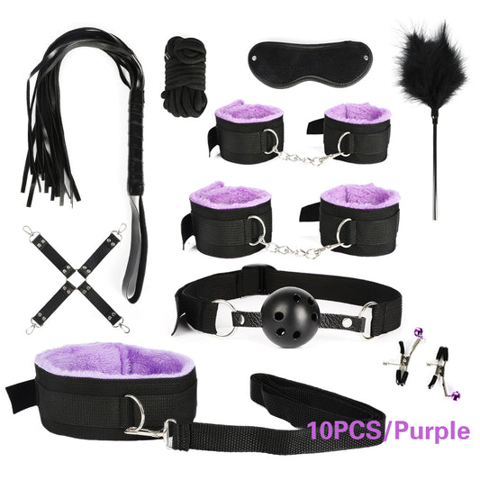 BDSM Restraint Kit with Handcuffs, Whips, and Toys