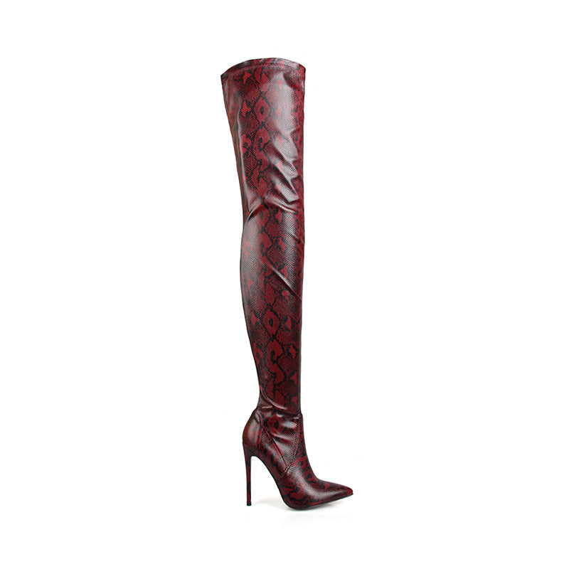 Women's Snakeskin Pointed Stiletto Knee High Boots