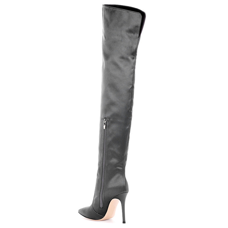 Grey Sardine Pointed Toe Stiletto High-Heeled Boots