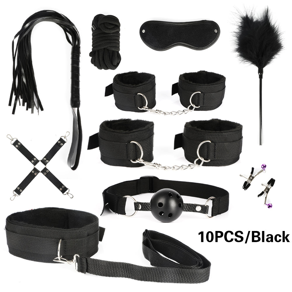 BDSM Restraint Kit with Handcuffs, Whips, and Toys