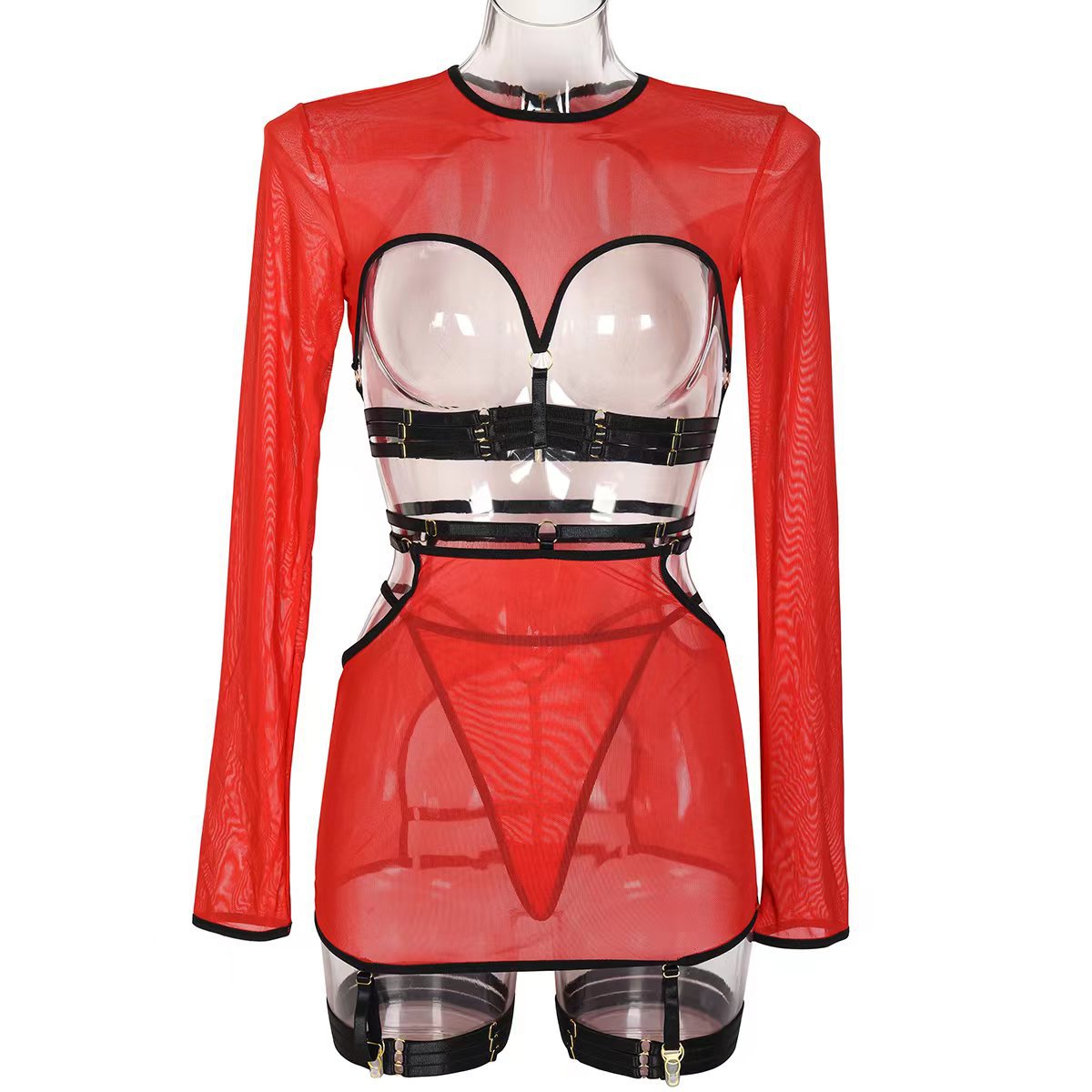 5-Piece Sexy Lingerie Set with Lace and Long Sleeves