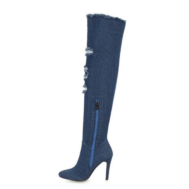 High Heel Knee-High Cutout Cowboy Boots Size 40-48