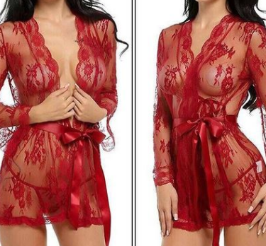 Lace Robe and Strap Nightgown Lingerie Set