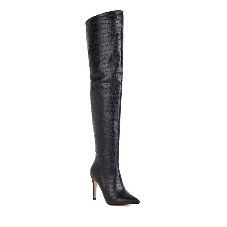 Pointed Back Zip High-Top Over-the-Knee Boots