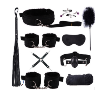 BDSM Restraint Kit with Handcuffs, Whips, and Toys