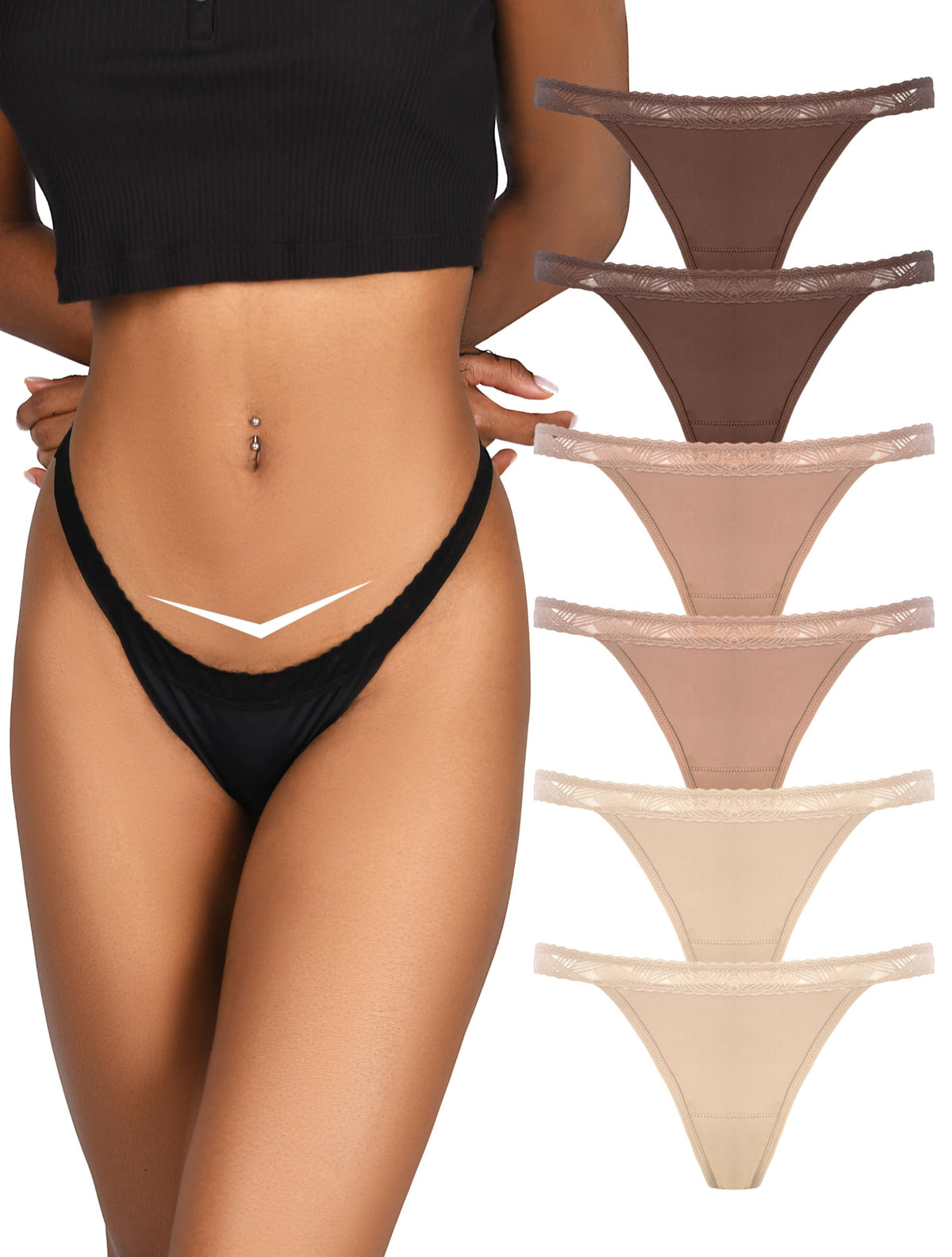 TIICHOO Sexy Period Underwear for Women Lace Thong Period Panties Light Flow Seamless Leak Proof Underwear 6 Pack(Small 2 Brown/2 Sand/2 khaki)