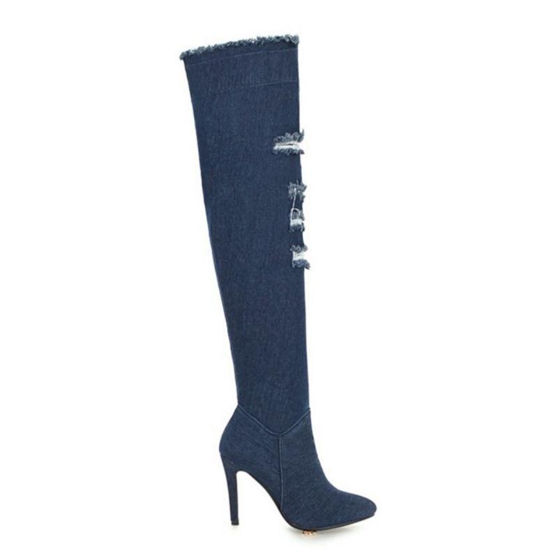 High Heel Knee-High Cutout Cowboy Boots Size 40-48