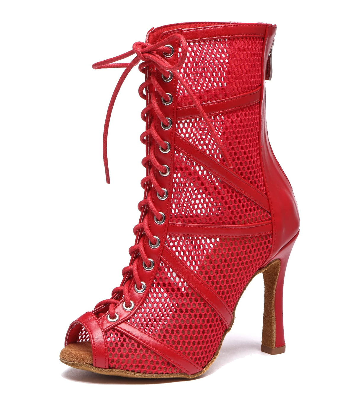 Minishion Sexy Dance Heels for Women Mesh Party Eveing Ankle Sandals Boots L555 Red US 6.5