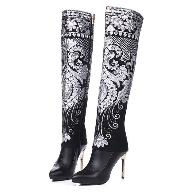 Embroidered High Heel Women's Long Boots