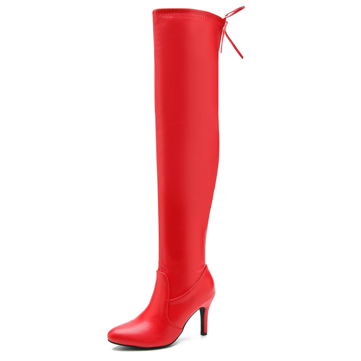 LIURUIJIA Womens Pointed Toe Over The Knee Thigh High Boots Stiletto High Heel Long Stretch Pull On Sexy Fall Boots Red Pu 38 US 7.5