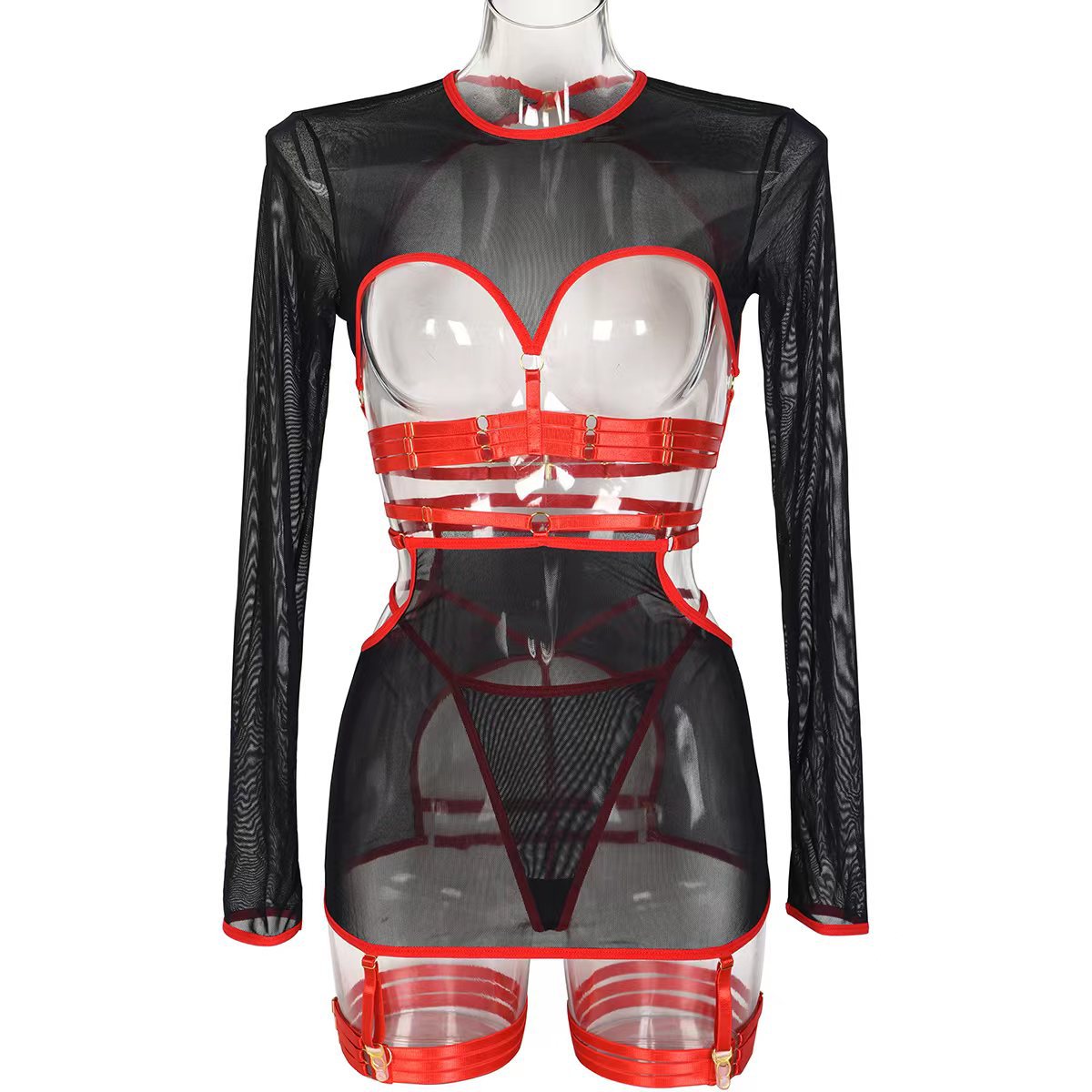 5-Piece Sexy Lingerie Set with Lace and Long Sleeves