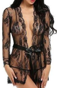 Lace Robe and Strap Nightgown Lingerie Set