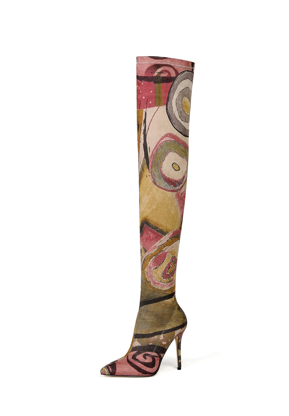 vivianly Womens Sexy Printed Stretchy Thigh High Boots Pointy Toe Stiletto Heel Booties Over The Knee High Heel Boot Size 7.5